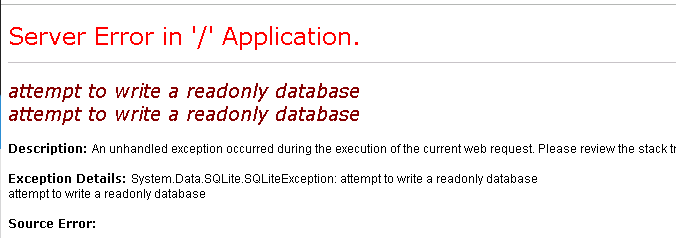 IIS提示错误Server Error in ‘/’ Application.Attemp to write a readonly database